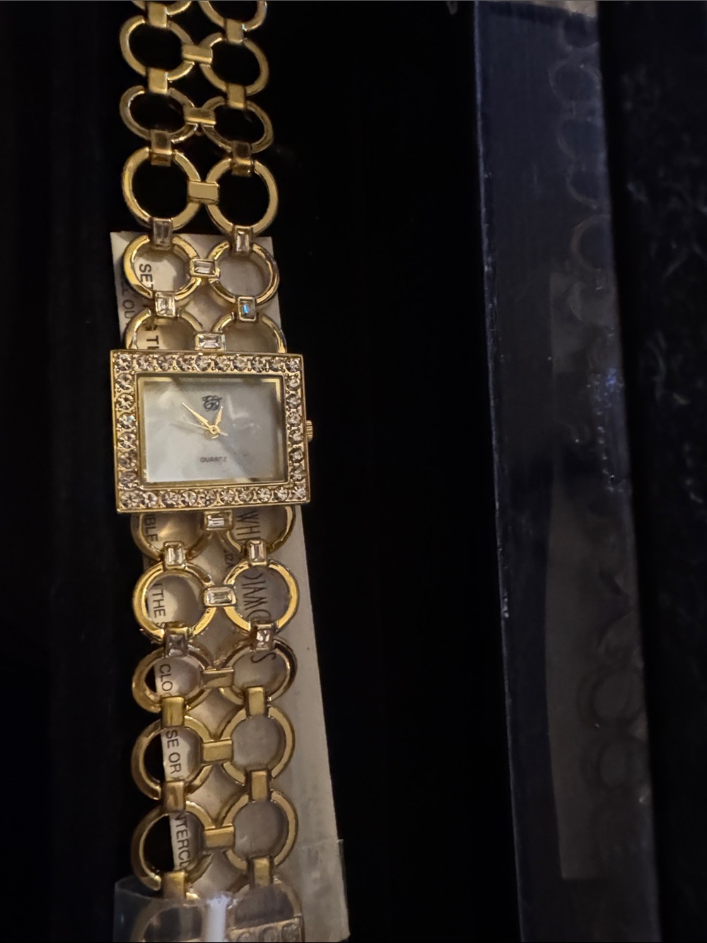 Gold Crystal-Accent Square Face Bracelet Watch